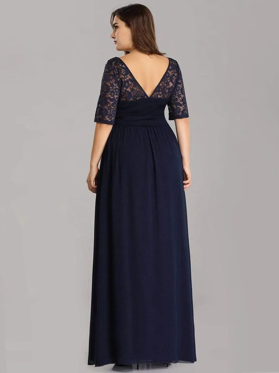 Plus Size Maxi Long Lace Illusion Prom Dress