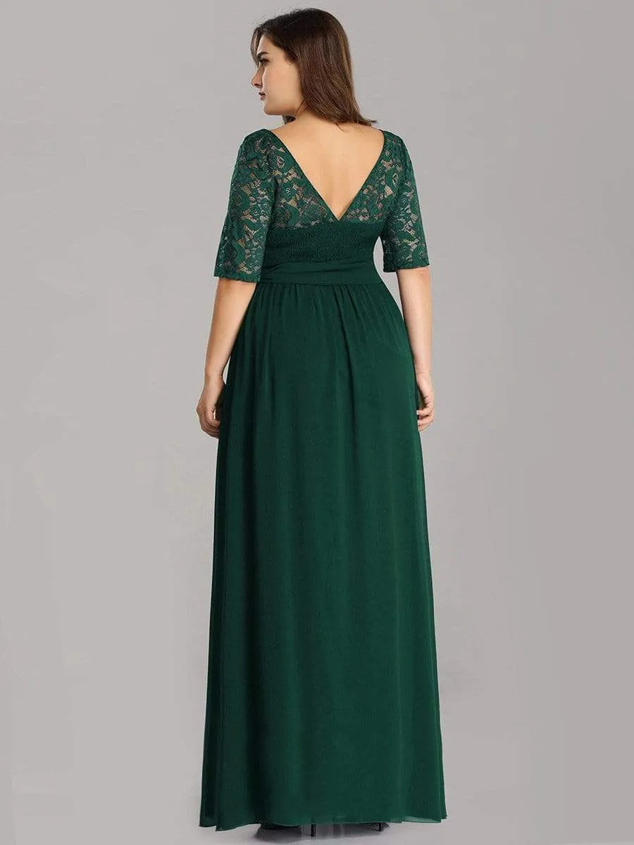 Plus Size Maxi Long Lace Illusion Prom Dress