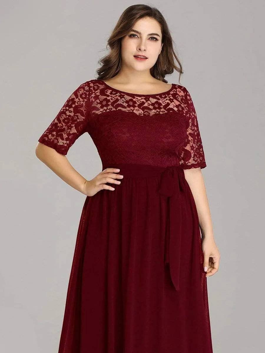 Plus Size Maxi Long Lace Illusion Prom Dress