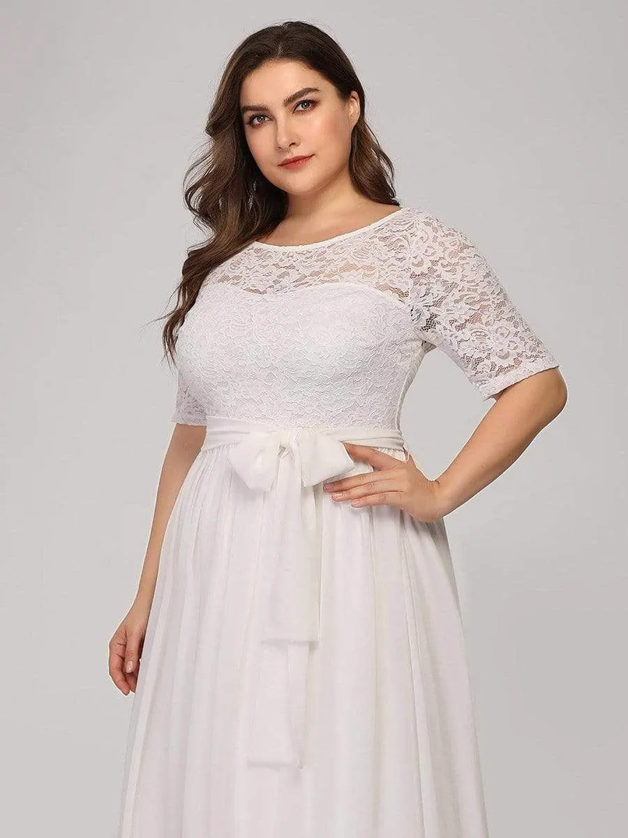 Plus Size Maxi Long Lace Illusion Prom Dress