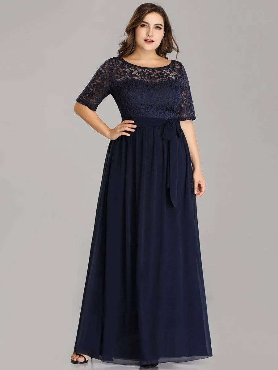 Plus Size Maxi Long Lace Illusion Prom Dress