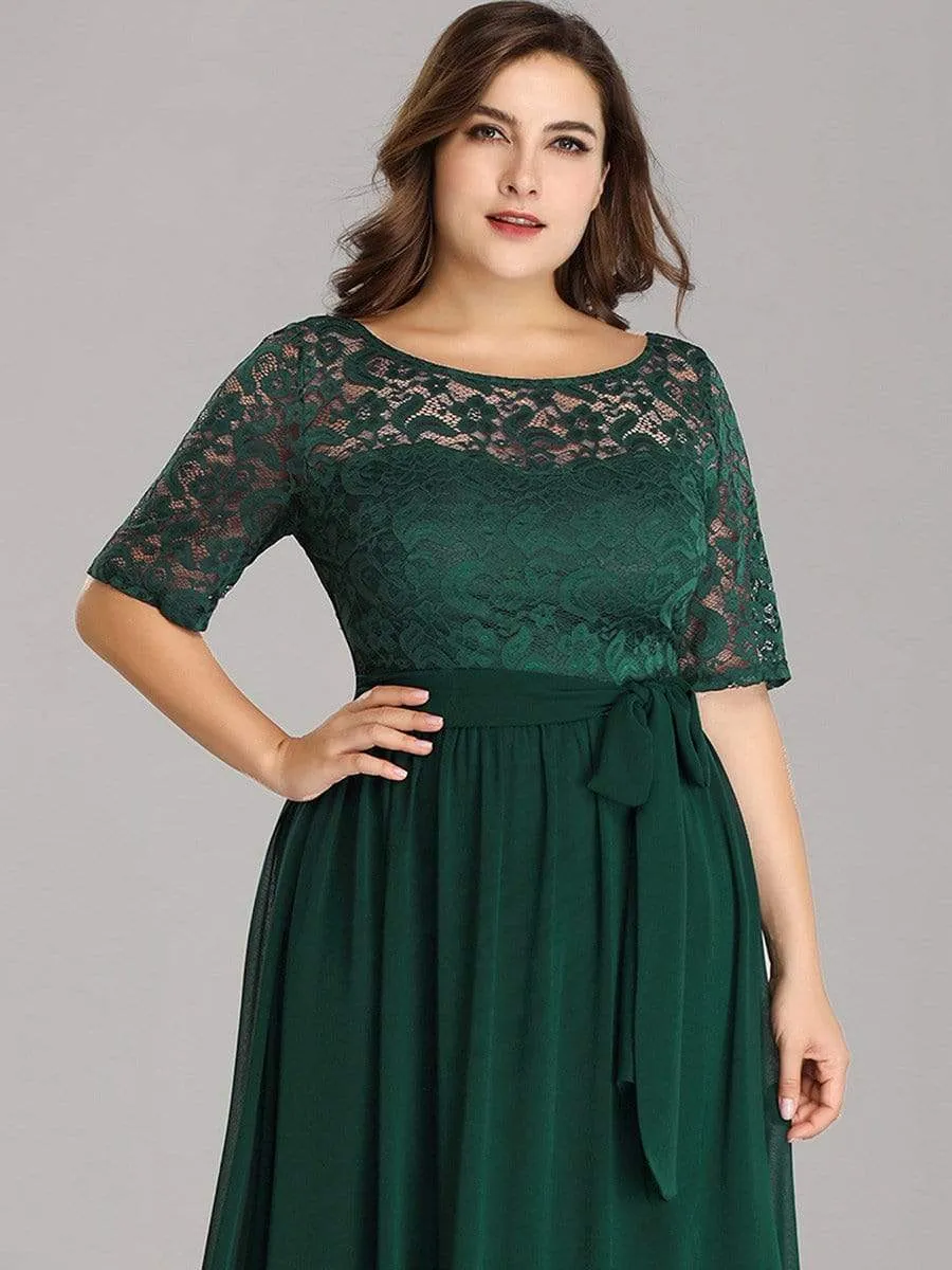Plus Size Maxi Long Lace Illusion Prom Dress