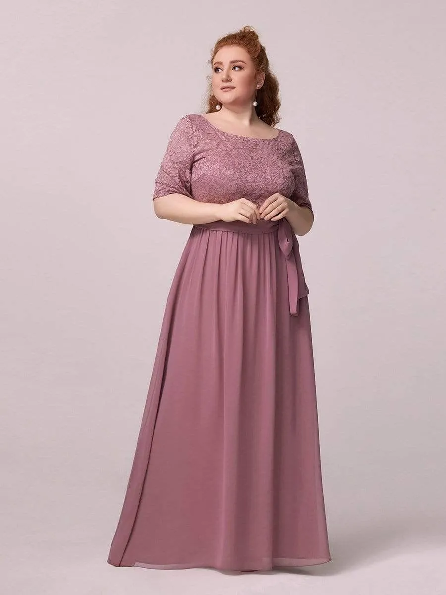 Plus Size Maxi Long Lace Illusion Prom Dress
