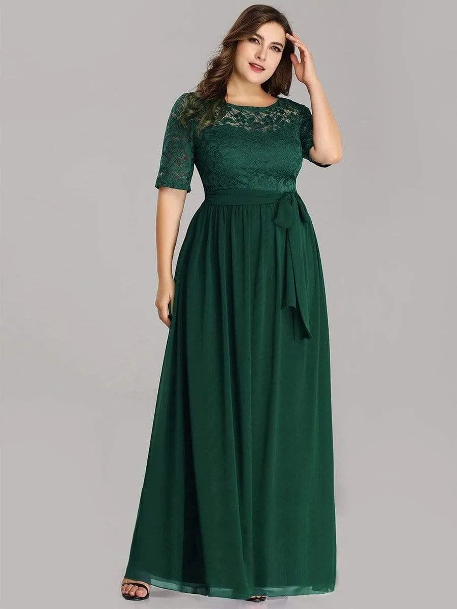 Plus Size Maxi Long Lace Illusion Prom Dress