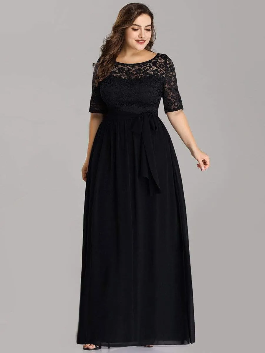 Plus Size Maxi Long Lace Illusion Prom Dress