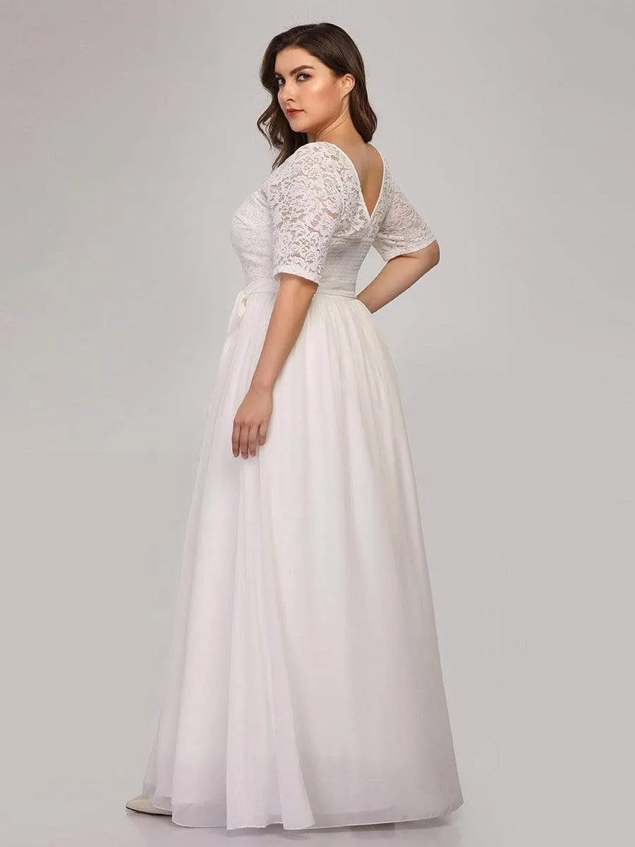 Plus Size Maxi Long Lace Illusion Prom Dress