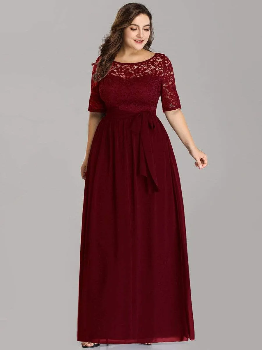 Plus Size Maxi Long Lace Illusion Prom Dress