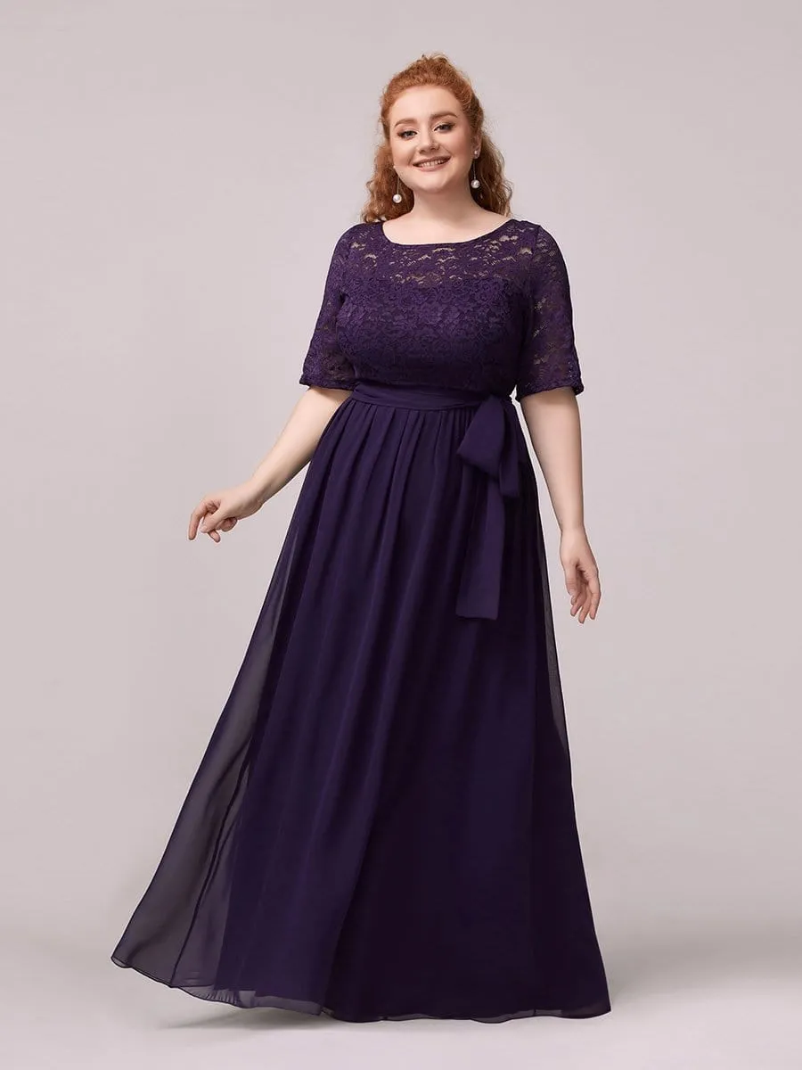 Plus Size Maxi Long Lace Illusion Prom Dress