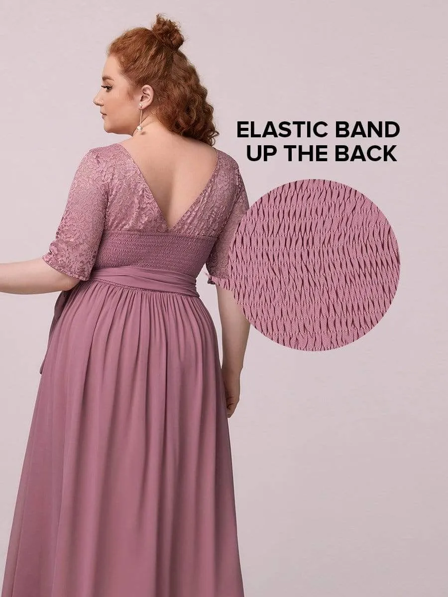 Plus Size Maxi Long Lace Illusion Prom Dress