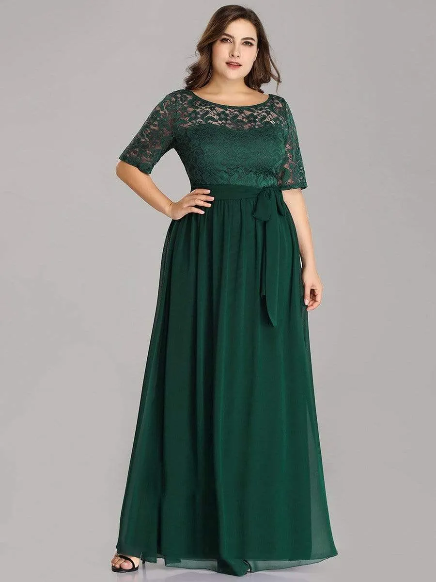 Plus Size Maxi Long Lace Illusion Prom Dress
