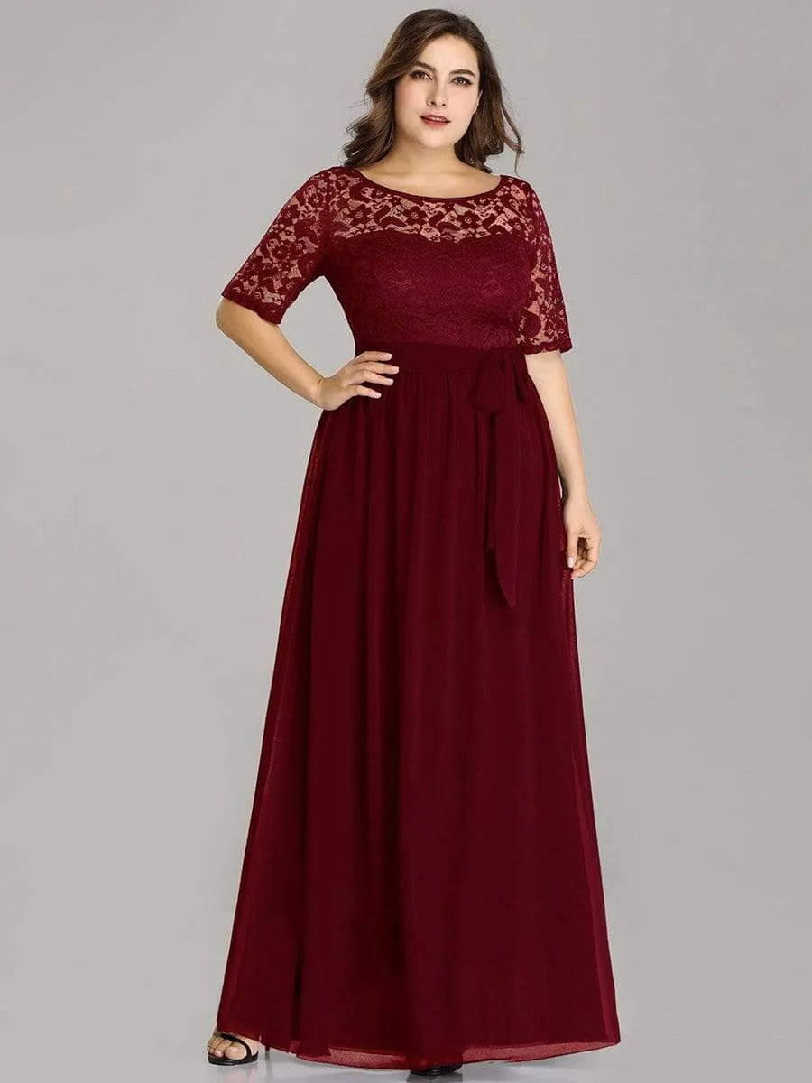 Plus Size Maxi Long Lace Illusion Prom Dress