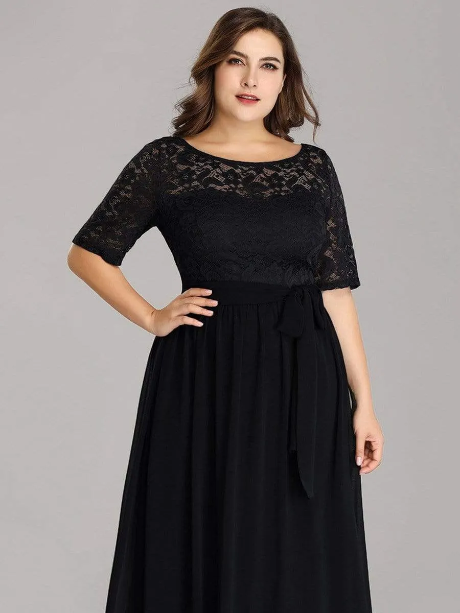 Plus Size Maxi Long Lace Illusion Prom Dress
