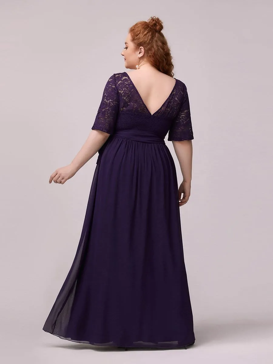 Plus Size Maxi Long Lace Illusion Prom Dress