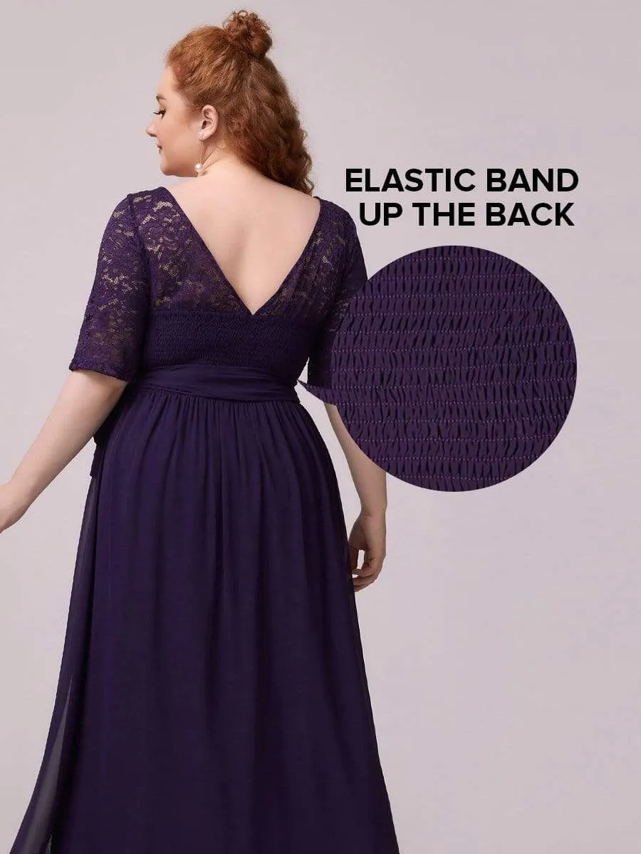 Plus Size Maxi Long Lace Illusion Prom Dress