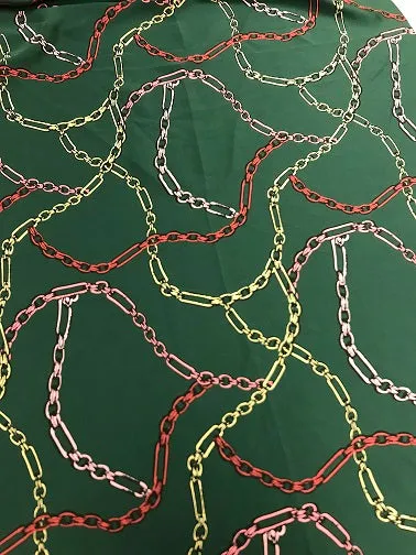 Polyester Chain Print Satin-Green