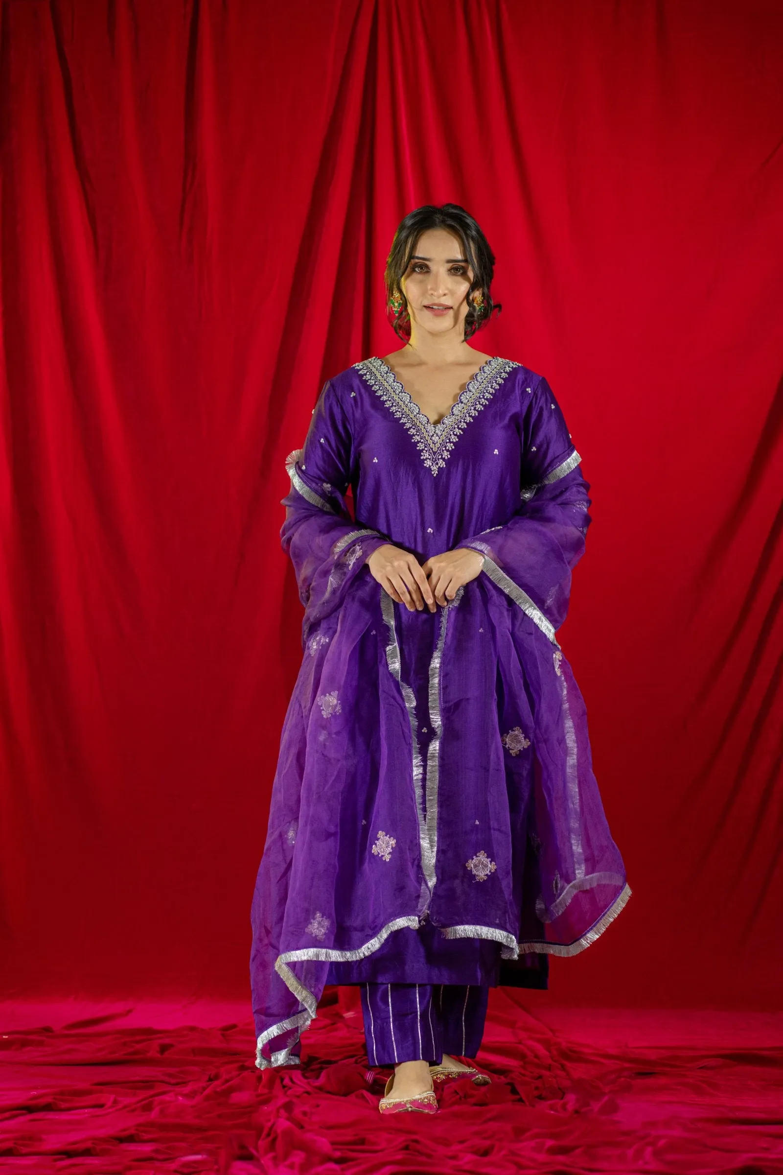 Purple Gota Patti Kurta Set
