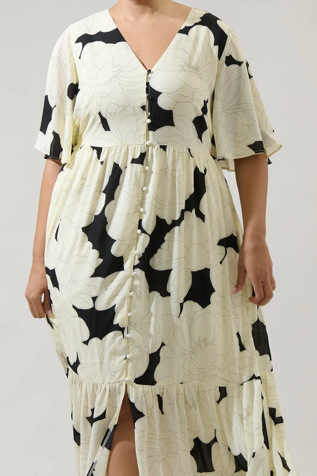 Quinsy Floral Pismo Button Down Flutter Maxi Dress Curve