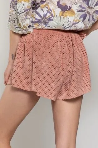 Rose Petal Soft   Supple Vegan Suede Laser Cut Shorts