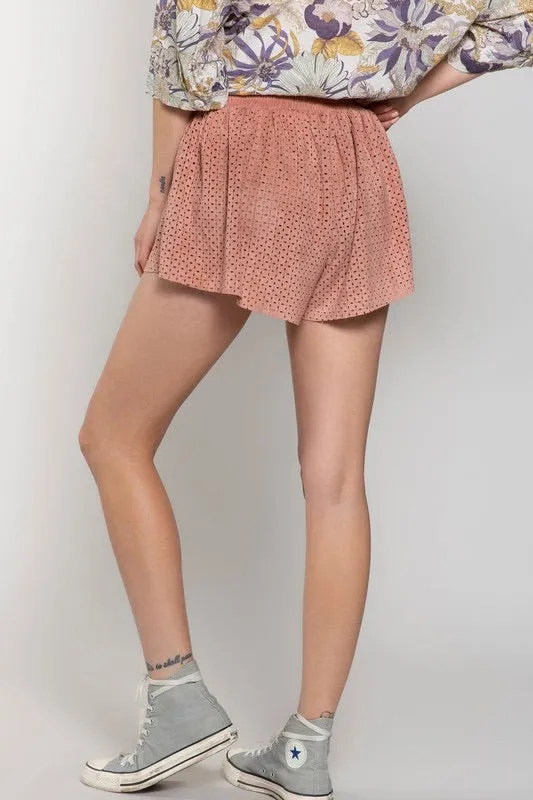 Rose Petal Soft   Supple Vegan Suede Laser Cut Shorts