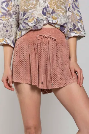Rose Petal Soft   Supple Vegan Suede Laser Cut Shorts