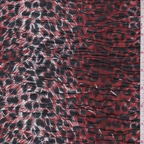 Rust Red/Black Cheetah Print Pucker Knit Fabric