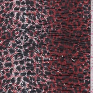 Rust Red/Black Cheetah Print Pucker Knit Fabric