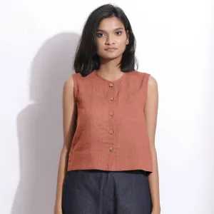 Rust Sandstone 100% Linen Button-Down Short Top