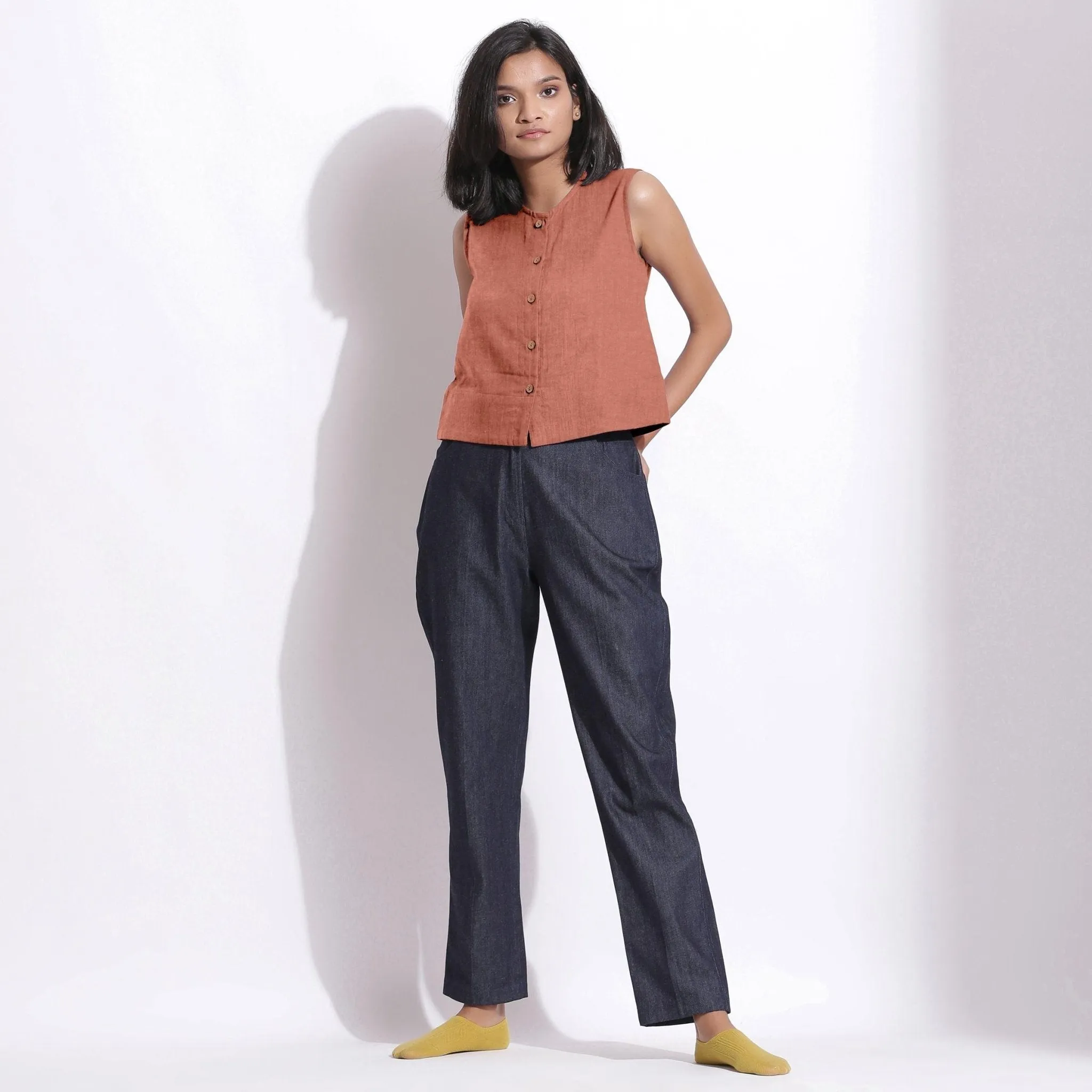 Rust Sandstone 100% Linen Button-Down Short Top