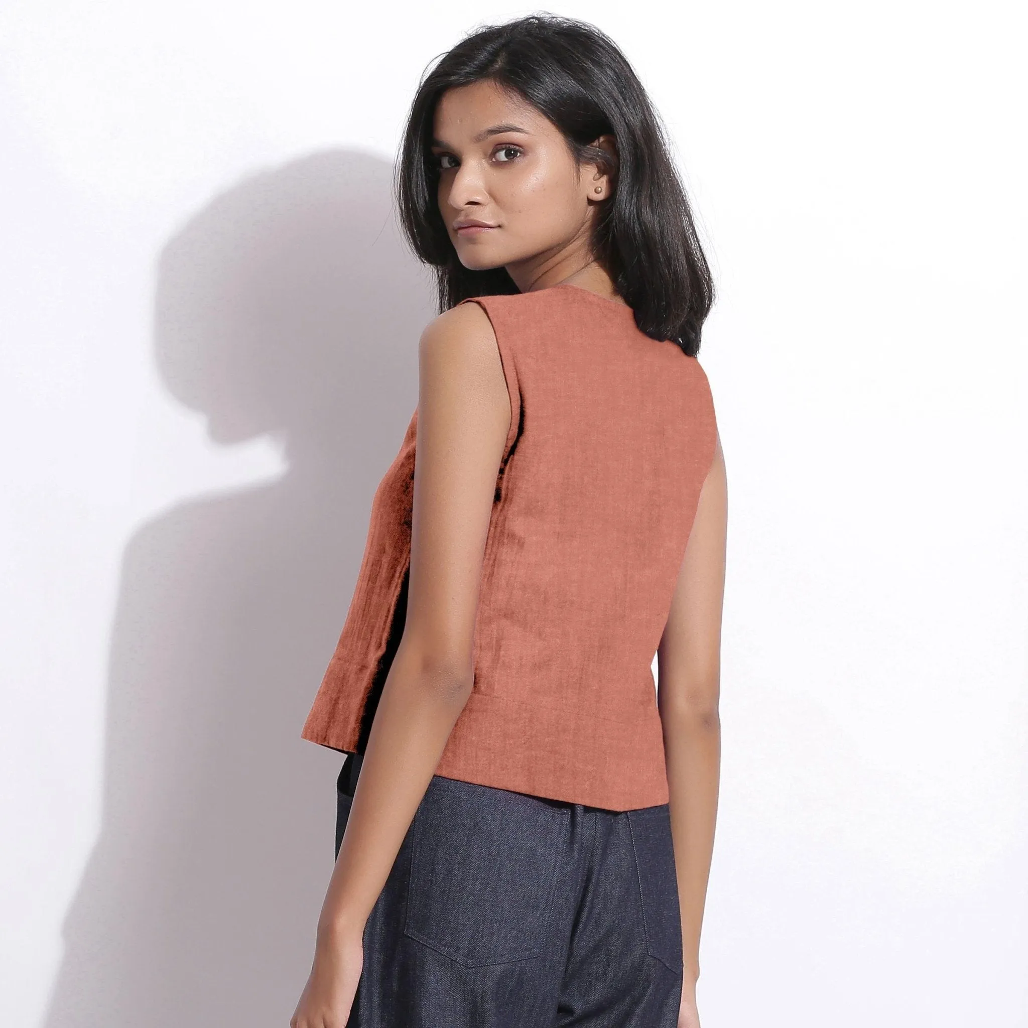 Rust Sandstone 100% Linen Button-Down Short Top