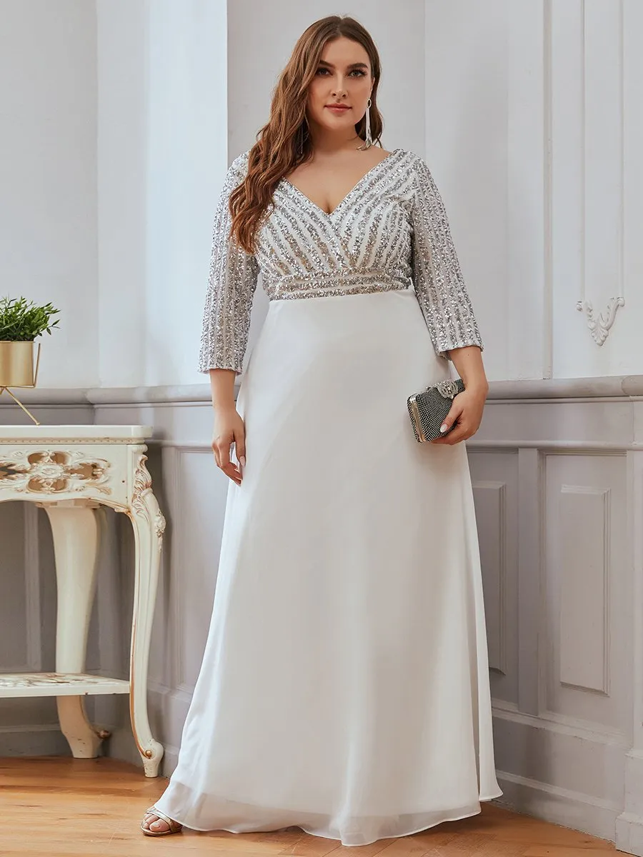 Sexy V Neck A-Line Sequin Wholesale Evening Dresses With 3/4 Sleeve