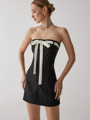 Stripes White Graceful Bow Short Dress