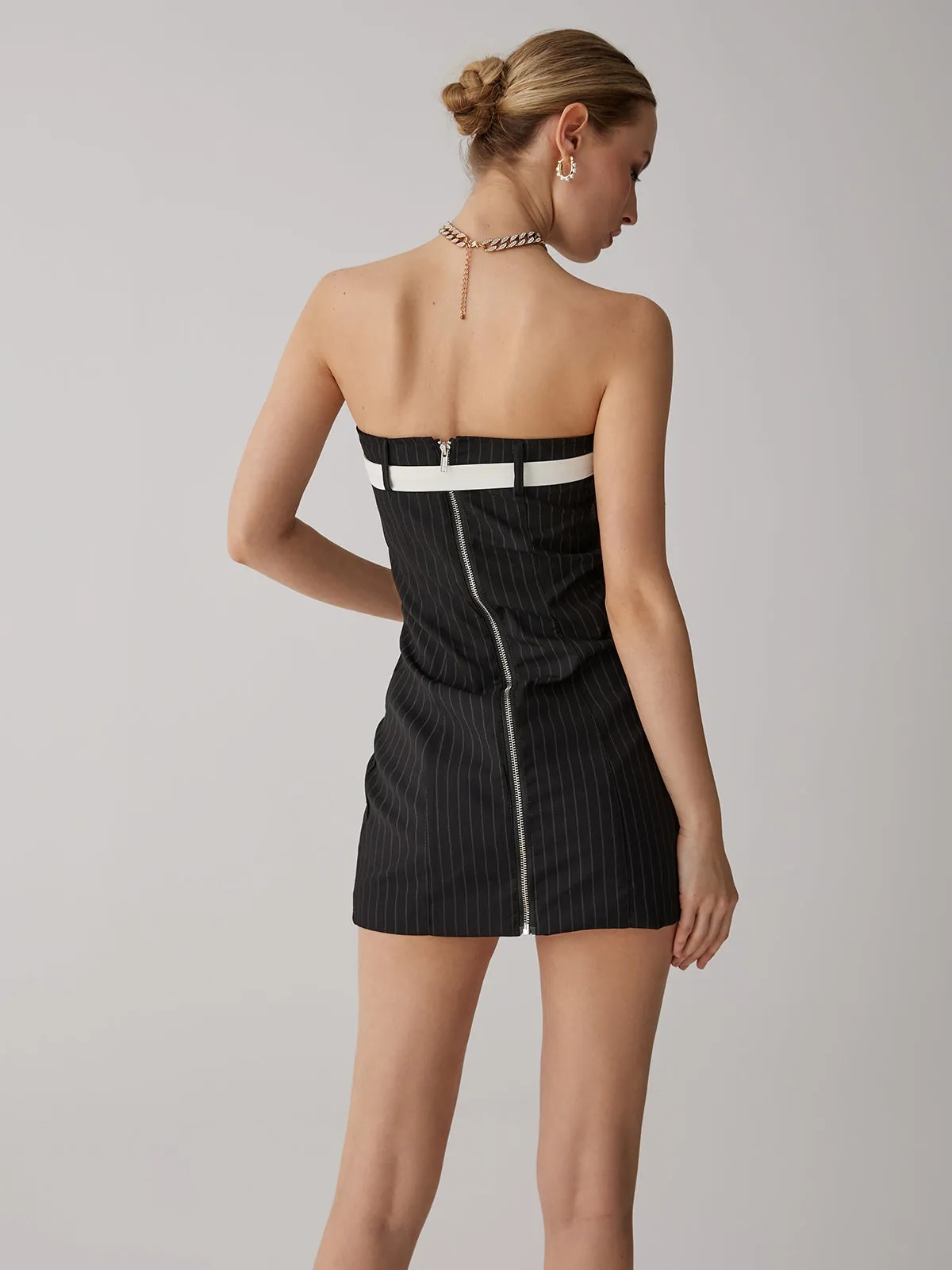 Stripes White Graceful Bow Short Dress