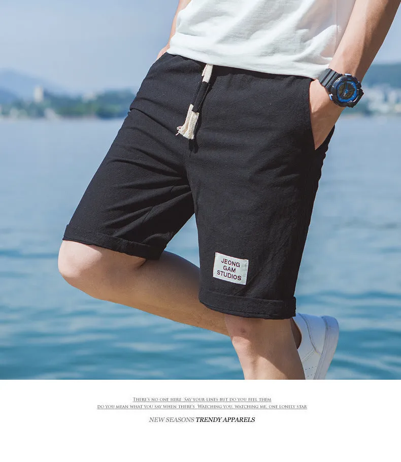 Summer Cotton Shorts Men Beach Pants Trendy Loose Casual Minimalist Label Mid-Length Shorts