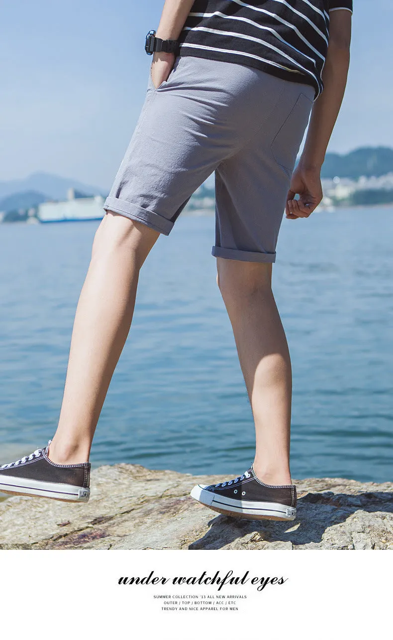 Summer Cotton Shorts Men Beach Pants Trendy Loose Casual Minimalist Label Mid-Length Shorts
