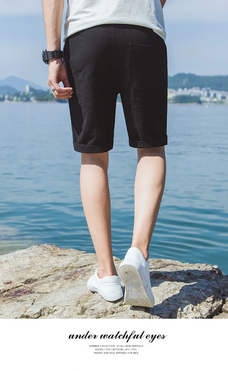 Summer Cotton Shorts Men Beach Pants Trendy Loose Casual Minimalist Label Mid-Length Shorts