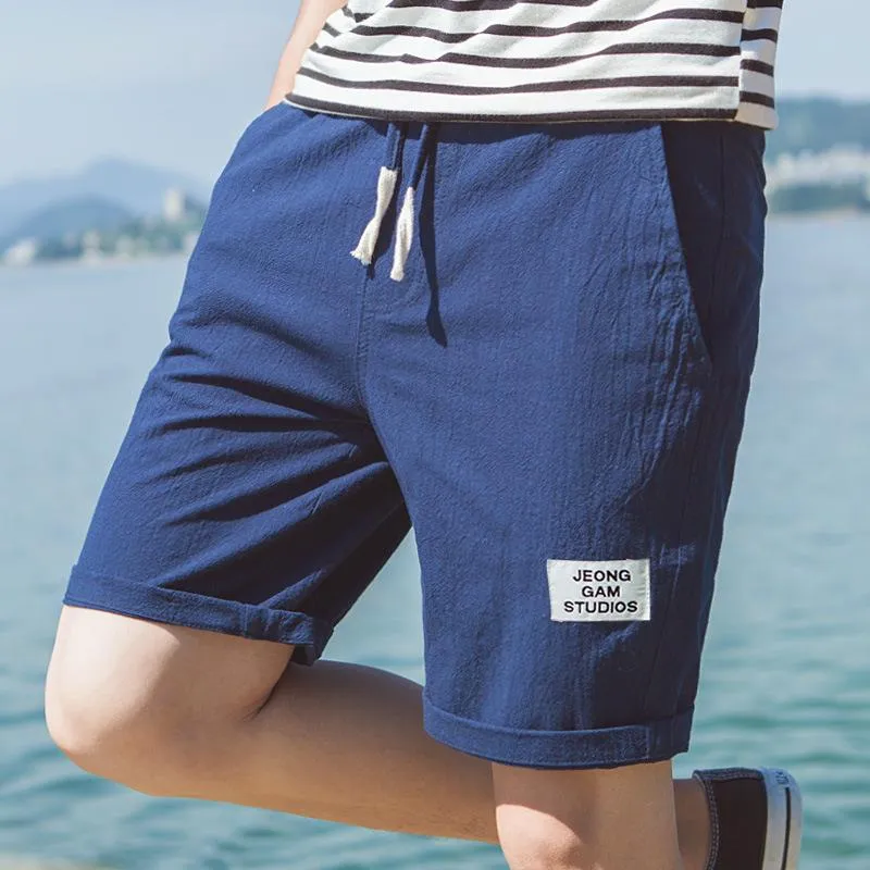 Summer Cotton Shorts Men Beach Pants Trendy Loose Casual Minimalist Label Mid-Length Shorts