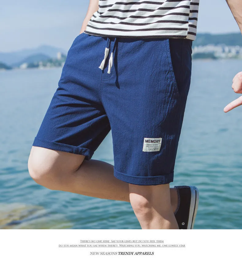 Summer Cotton Shorts Men Beach Pants Trendy Loose Casual Minimalist Label Mid-Length Shorts