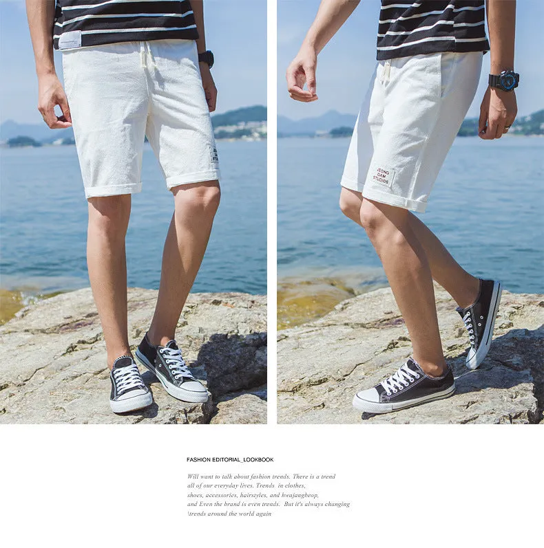 Summer Cotton Shorts Men Beach Pants Trendy Loose Casual Minimalist Label Mid-Length Shorts