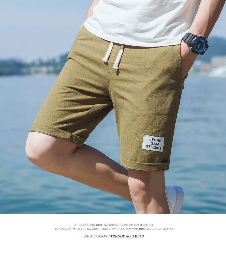 Summer Cotton Shorts Men Beach Pants Trendy Loose Casual Minimalist Label Mid-Length Shorts