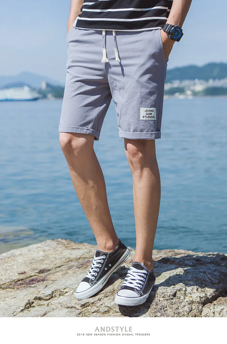 Summer Cotton Shorts Men Beach Pants Trendy Loose Casual Minimalist Label Mid-Length Shorts