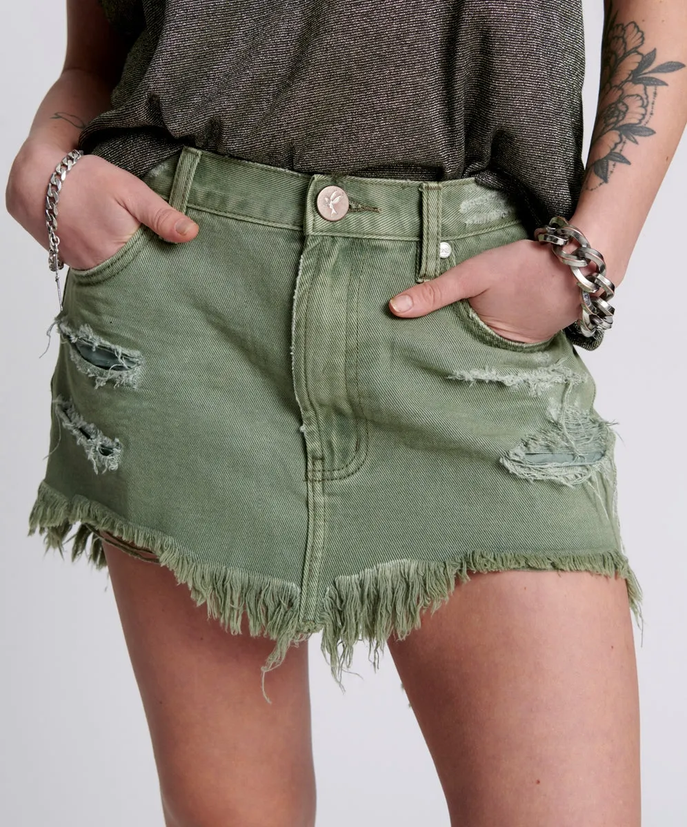 Super Khaki Junkyard Relaxed Denim Mini Skirt - One Teaspoon