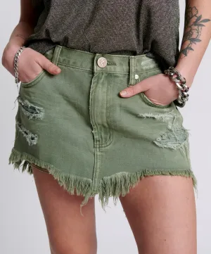 Super Khaki Junkyard Relaxed Denim Mini Skirt - One Teaspoon