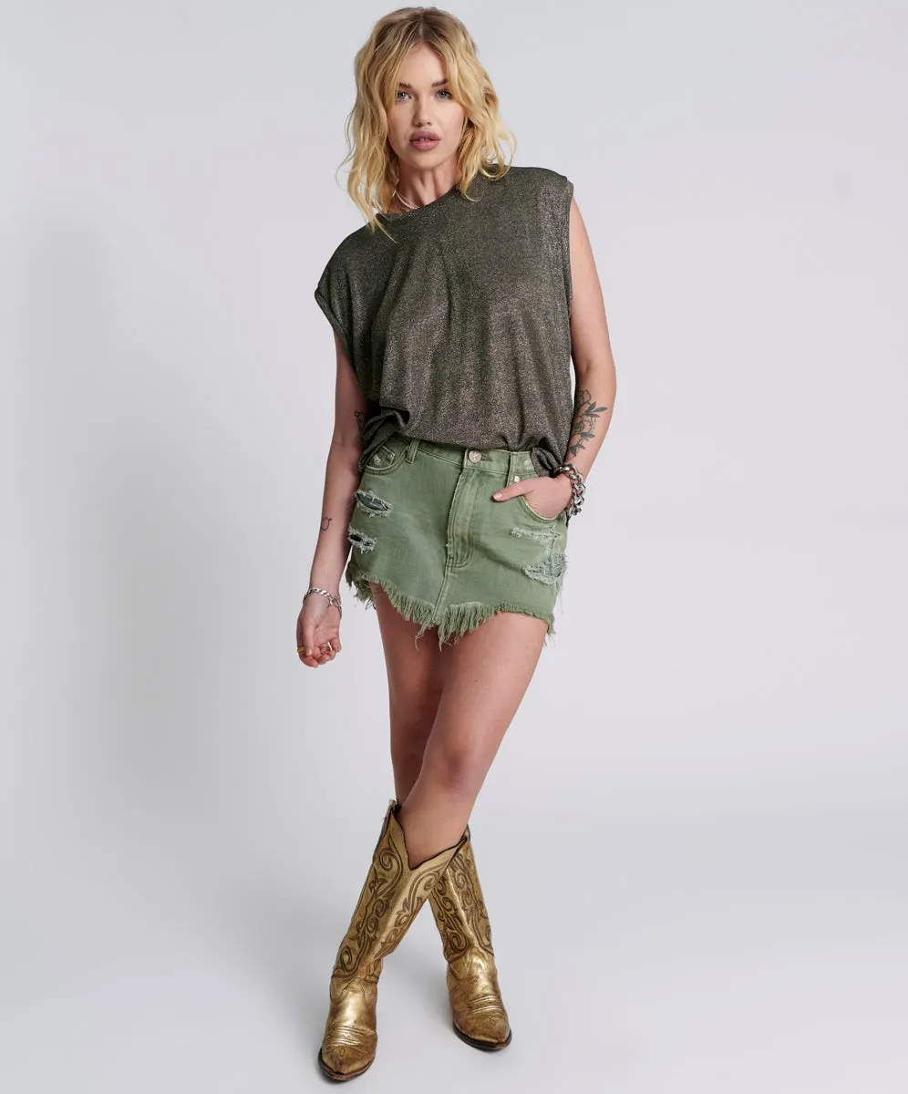 Super Khaki Junkyard Relaxed Denim Mini Skirt - One Teaspoon