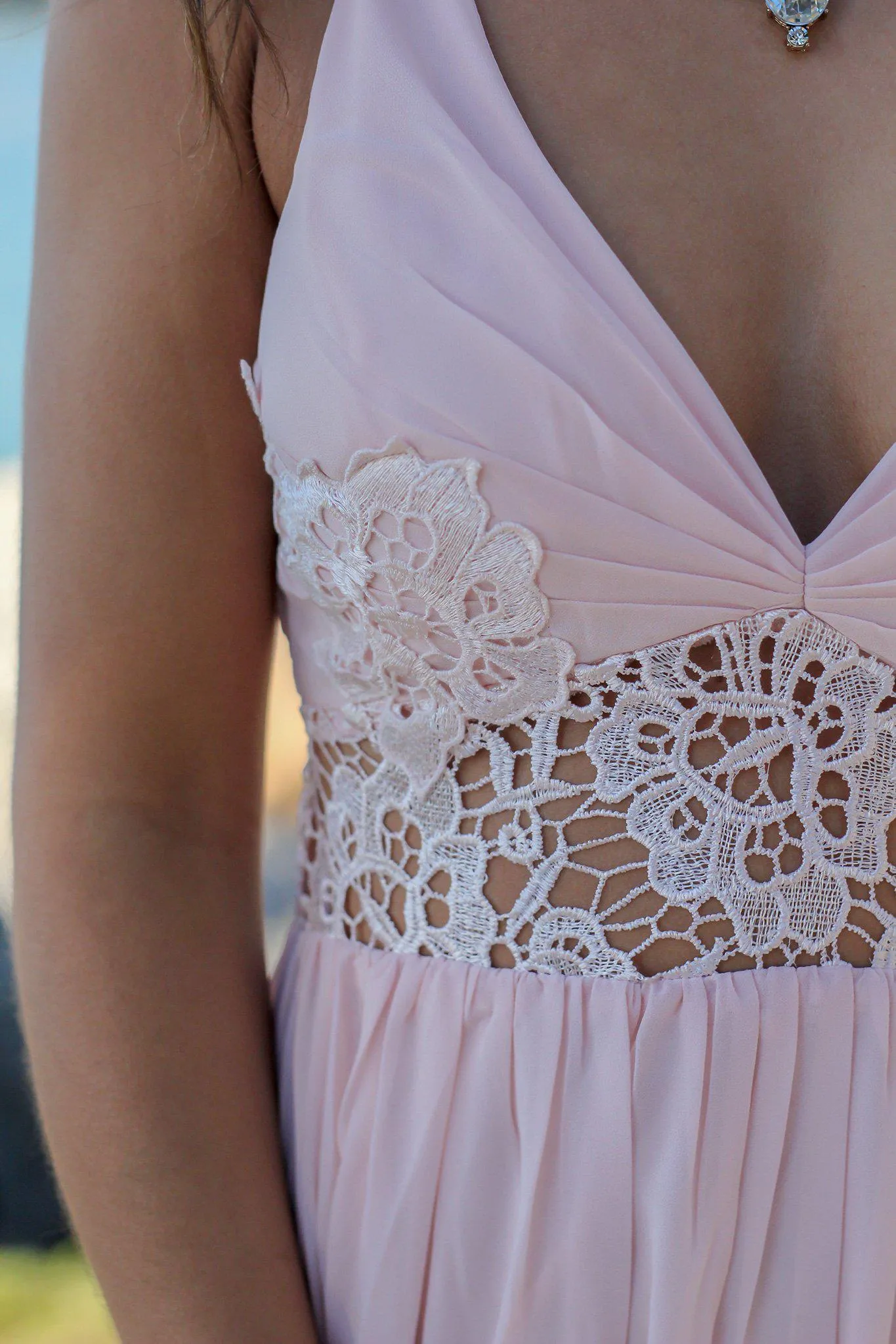 Tea Rose V-Neck Maxi Dress with Lace