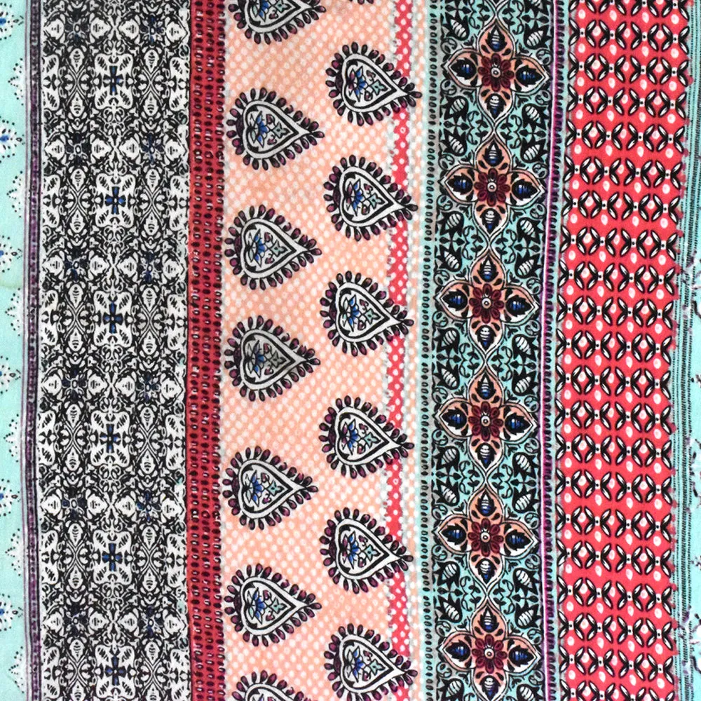 Teal-Red-Multi Moroccan Stripe Printed Rayon Stretch Jersey Knit Fabric