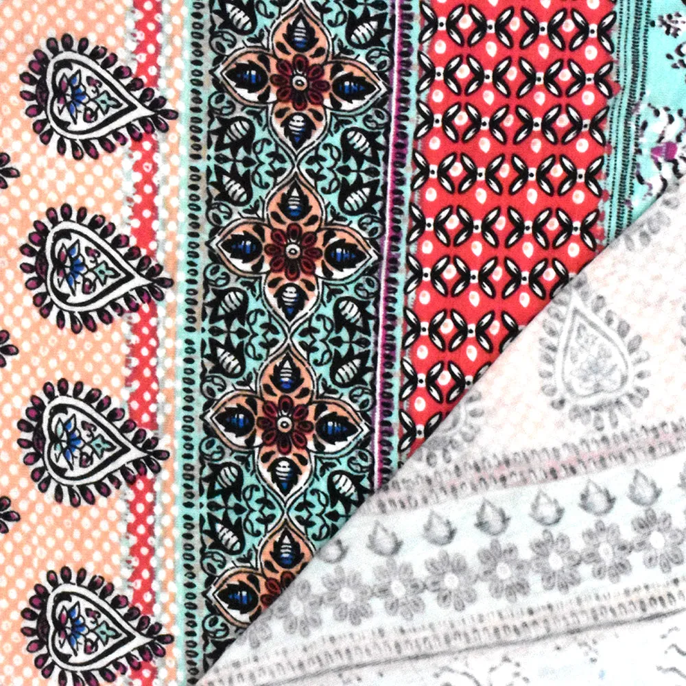 Teal-Red-Multi Moroccan Stripe Printed Rayon Stretch Jersey Knit Fabric