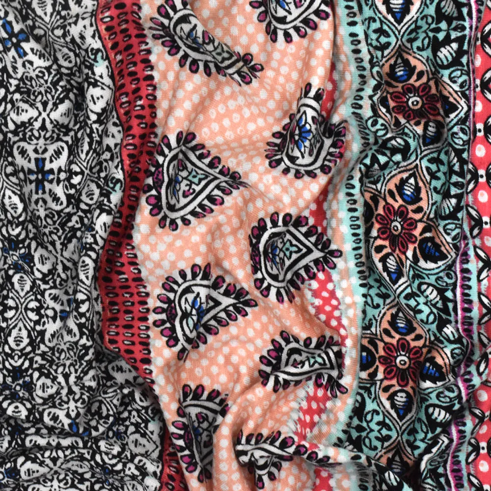 Teal-Red-Multi Moroccan Stripe Printed Rayon Stretch Jersey Knit Fabric
