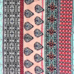 Teal-Red-Multi Moroccan Stripe Printed Rayon Stretch Jersey Knit Fabric