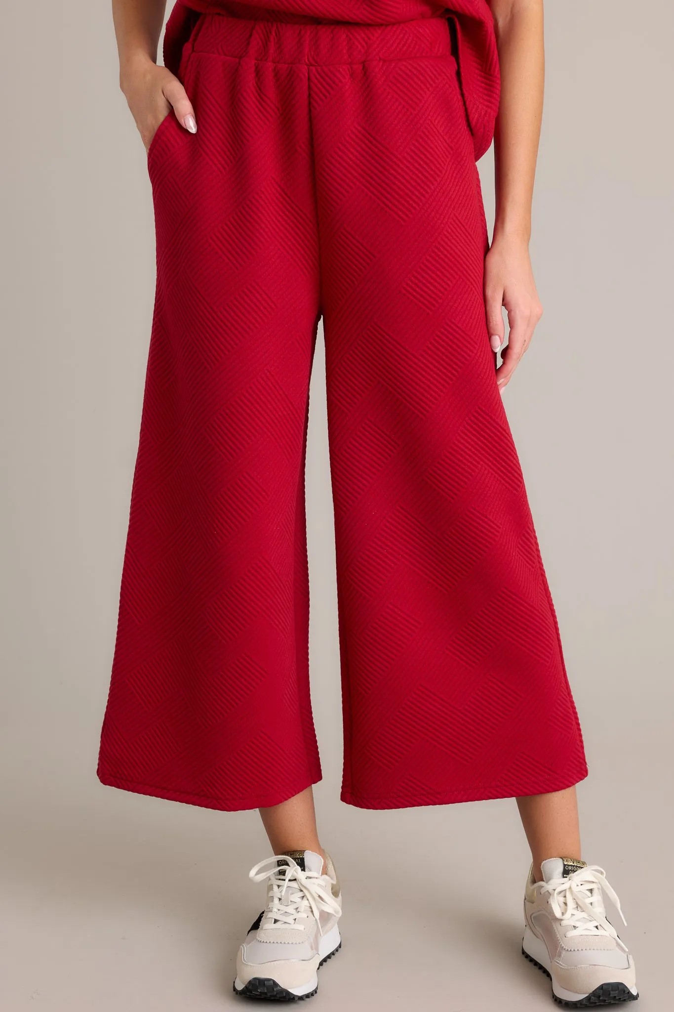 Tell Me Scarlet Red Cropped Textured Pants