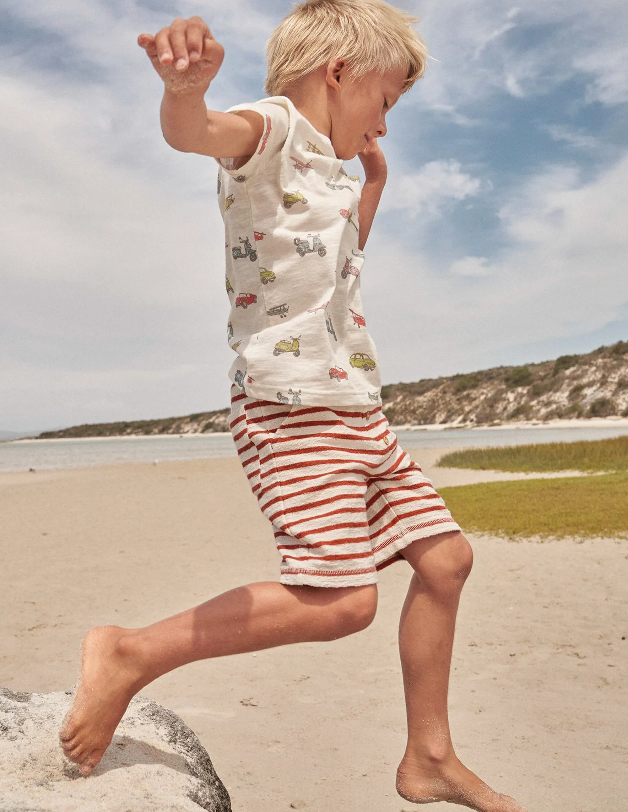 Textured Jersey Short-Chestnut Brown/White